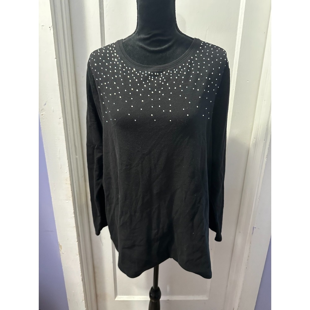 Lane Bryant Black Long Sleeve Top with Sparkly Detail in 18/20